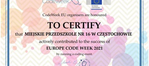 Certyfikat udziału w Europejskim Tygodniu Kodowania